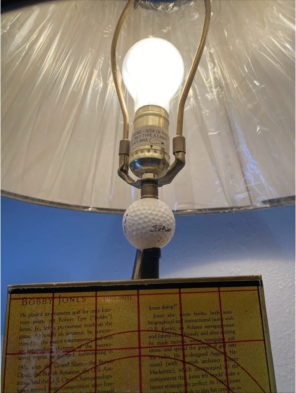 Vintage Bobby Jones Golf Lamp Plastic Still On Lampshade West Palm Beach Rare !!